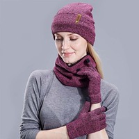 Unisex czapka beanie szalik komin zestaw rękawiczek zima gruba dzianina ciepła czapeczka kobiety mężczyźni stałe Retro czapka typu beanie miękkie rękawiczki do ekranu dotykowego 4